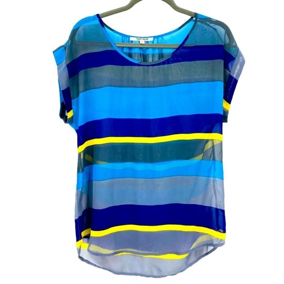Daniel Rainn Sheer Striped Blue Scoop Neck Top S - Picture 1 of 16
